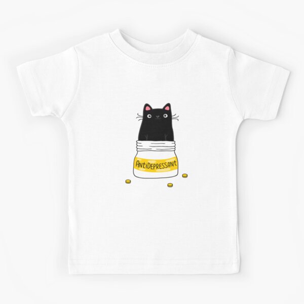 FUR ANTIDEPRESSANT . Cute black cat illustration. A gift for a pet lover. Kids T-Shirt