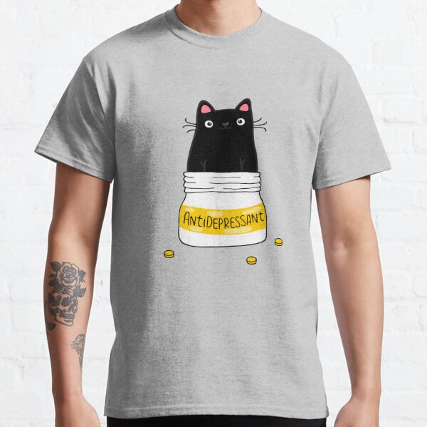 FUR ANTIDEPRESSANT . Cute black cat illustration. A gift for a pet lover. Classic T-Shirt
