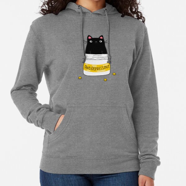 FUR ANTIDEPRESSANT . Cute black cat illustration. A gift for a pet lover. Lightweight Hoodie