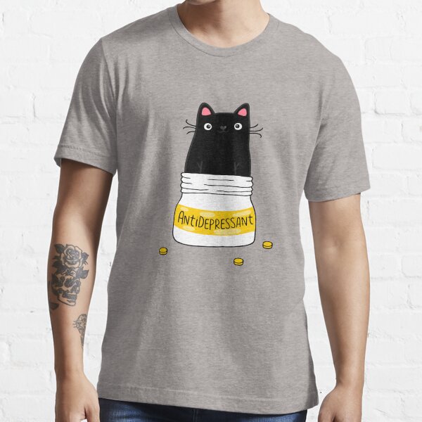 FUR ANTIDEPRESSANT Cute black cat illustration. A gift for a pet lover. Essential T Shirt for Sale by kostolom3000 Redbubble