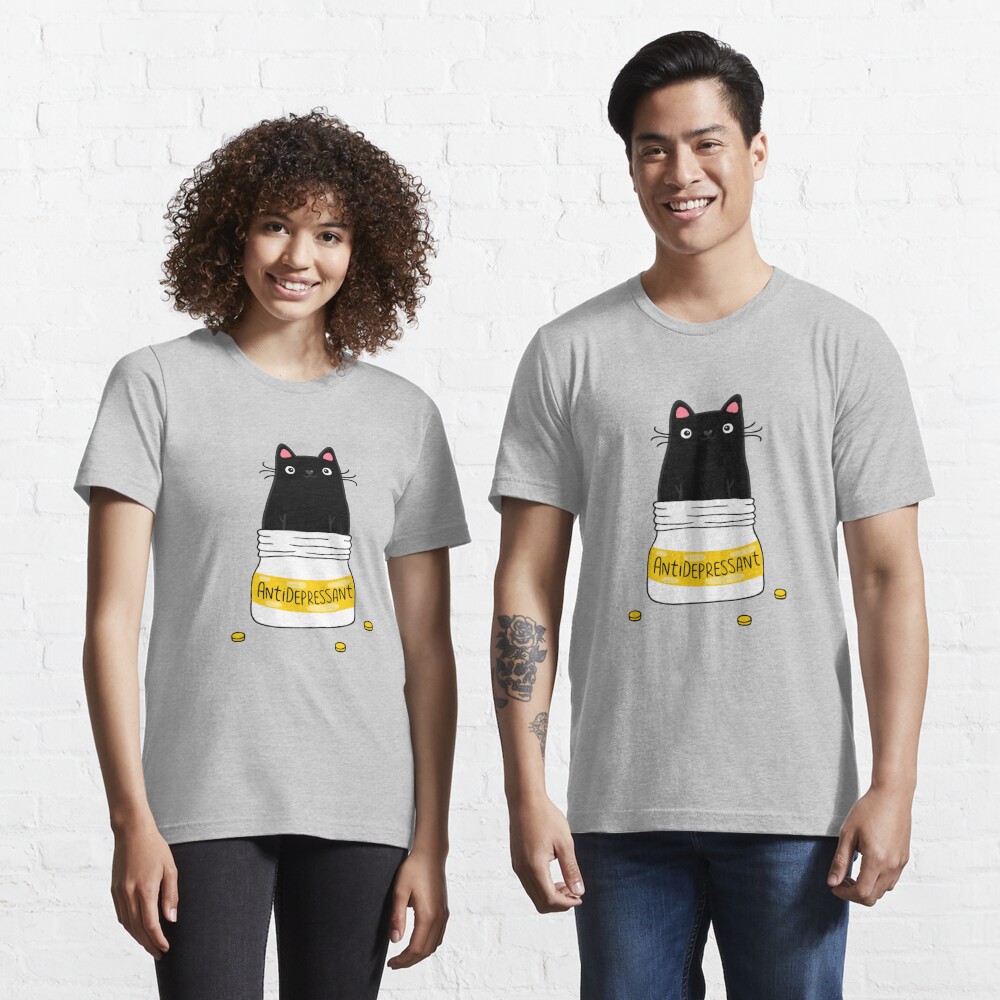 Discover FUR ANTIDEPRESSANT . Cute black cat illustration. A gift for a pet lover. | Essential T-Shirt 