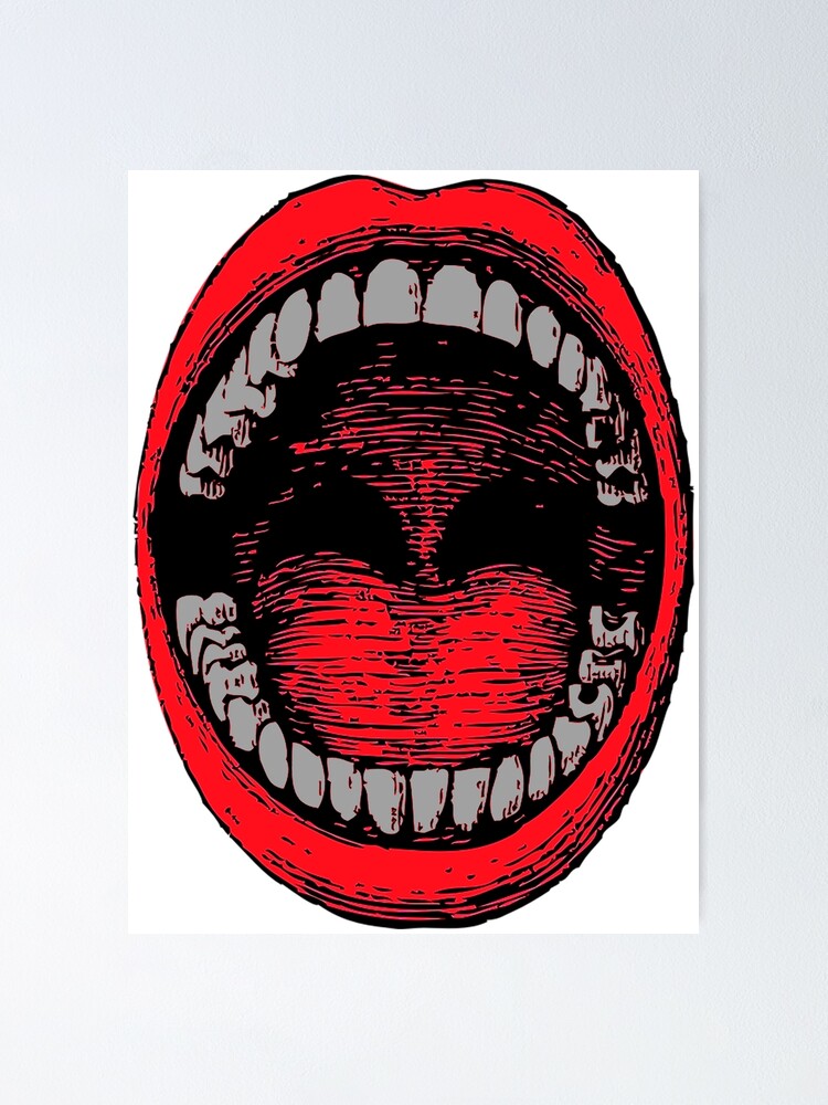 Open　sing,　mouth　smile,　teeth,　Sale　throat,　mouth,　Poster　red　for　Nostrathomas66　wide,　open,　lips,　tongue,　by　yell,　wide　open　Redbubble