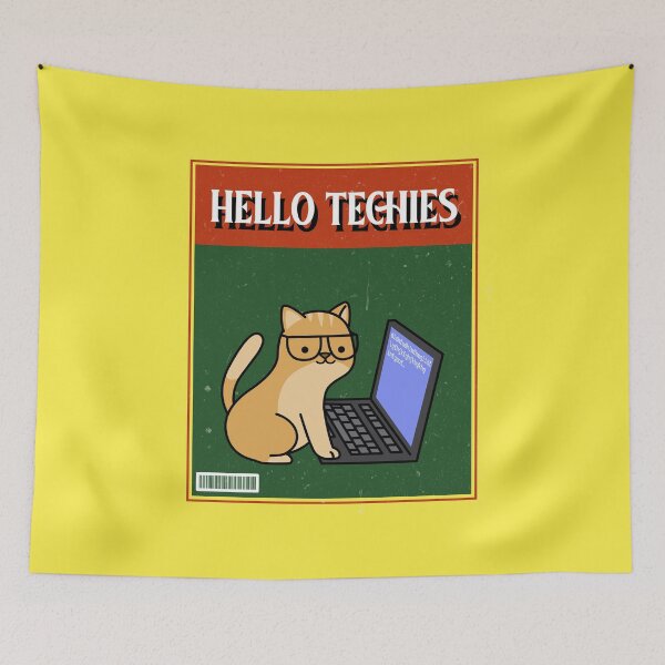 Aperçu de l'œuvre Hello Techies Cat Hello World - Nerdy Cat Design Jaune créée et vendue par IrinchiDE.