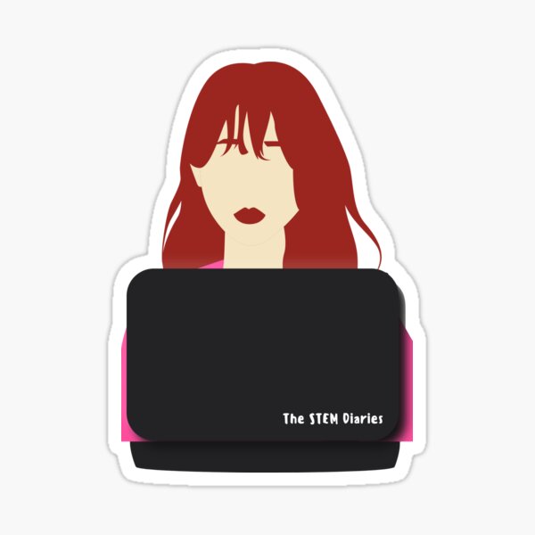 Redheaded Woman at Computer Sticker