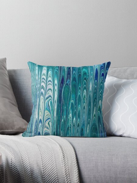 Blue and Green Abstract Pour Art Throw Pillow