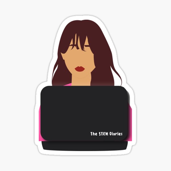 Brunette at Computer Sticker