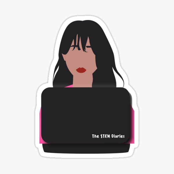 Black Haired Woman at Computer Sticker
