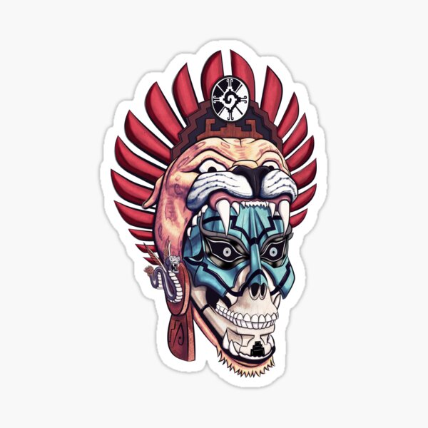 Aztec Jaguar Warrior Skull Native Mexica Headdress PopSockets PopGrip:  Swappable Grip for Phones & Tablets