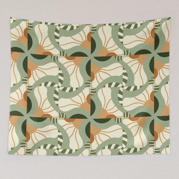 Artikelvorschau, Abstract Retro Vintage Design with Swirls, Stripes and Circles in Brown, Sage Green, Burnt Orange, and Ivory entworfen und verkauft von cozycaroline.