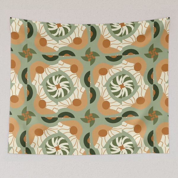 Artikelvorschau, Abstract Retro Vintage Design with Swirls, Stripes and Circles in Brown, Sage Green, Burnt Orange, and Ivory entworfen und verkauft von cozycaroline.
