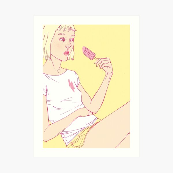 Girl eating an icecream on a hot summer day Art Print