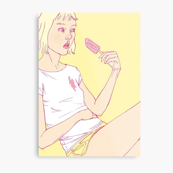 Girl eating an icecream on a hot summer day Metal Print