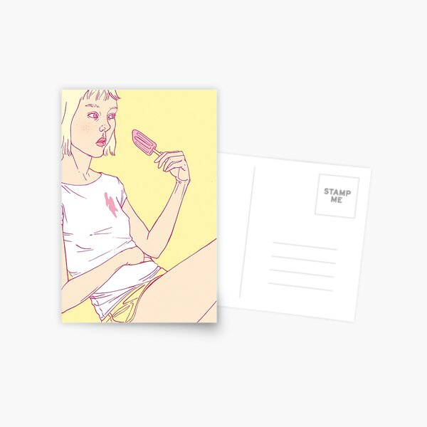 Girl eating an icecream on a hot summer day Postcard