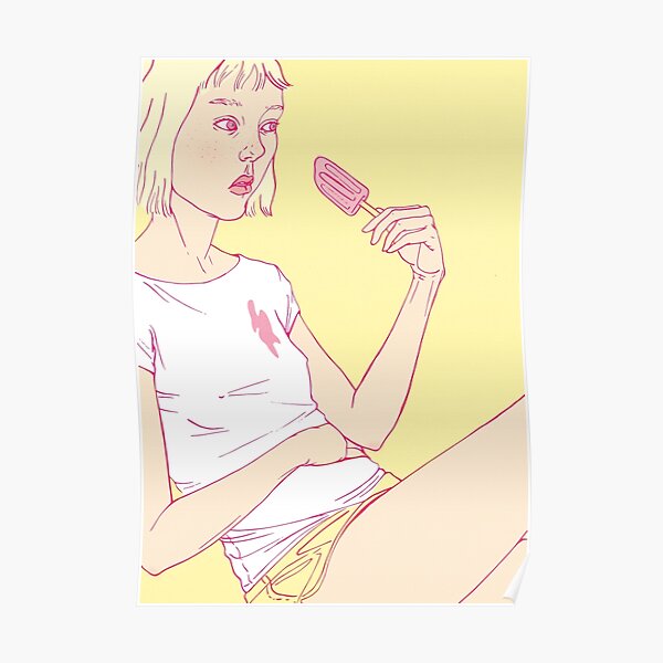 Girl eating an icecream on a hot summer day Poster