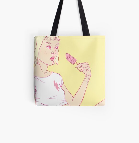 Girl eating an icecream on a hot summer day All Over Print Tote Bag