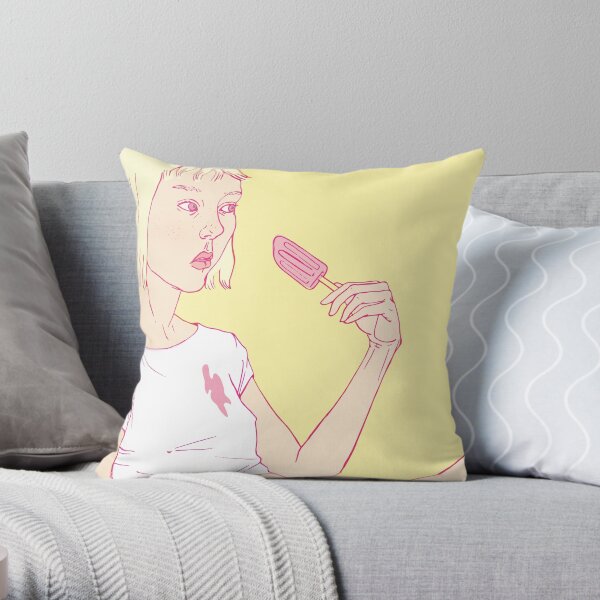 Girl eating an icecream on a hot summer day Throw Pillow