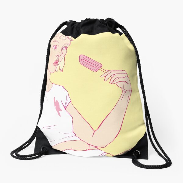 Girl eating an icecream on a hot summer day Drawstring Bag