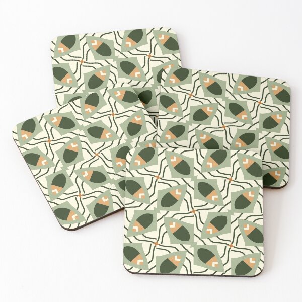 Aperçu de l'œuvre Abstract Retro Vintage Design with Swirls, Stripes and Circles in Brown, Sage Green, Burnt Orange, and Ivory créée et vendue par cozycaroline.