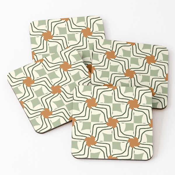 Aperçu de l'œuvre Abstract Retro Vintage Design with Swirls, Stripes and Circles in Brown, Sage Green, Burnt Orange, and Ivory créée et vendue par cozycaroline.