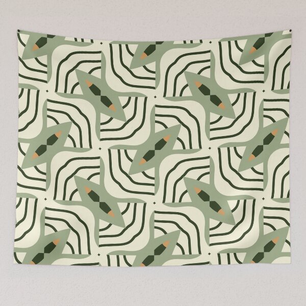Artikelvorschau, Abstract Retro Vintage Design with Swirls, Stripes and Circles in Brown, Sage Green, Burnt Orange, and Ivory entworfen und verkauft von cozycaroline.