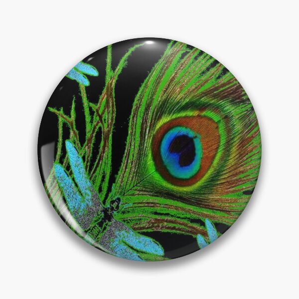 Item preview, BLUE DRAGONFLIES GREEN PEACOCK FEATHER BLACK ART designed and sold by sharlesart.