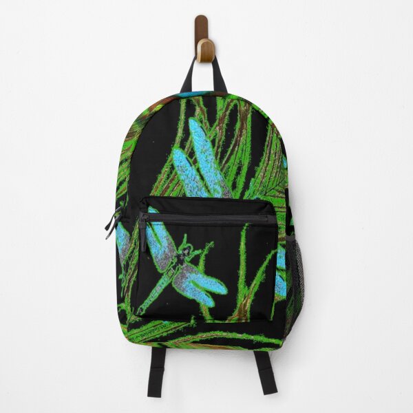 Item preview, BLUE DRAGONFLIES GREEN PEACOCK FEATHER BLACK ART designed and sold by sharlesart.