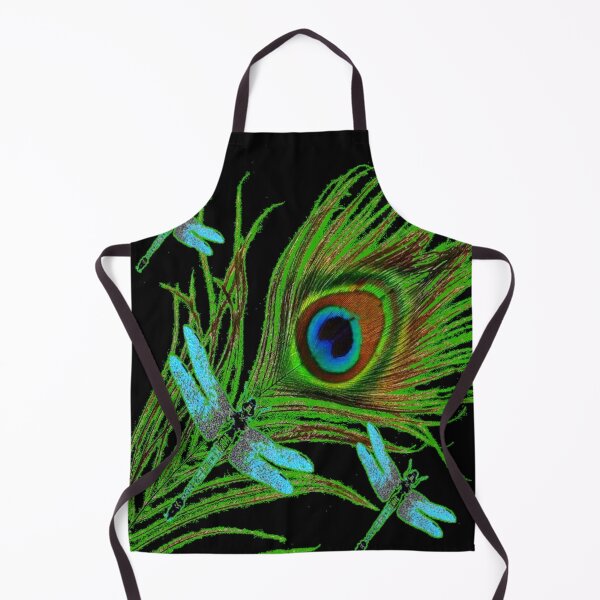 Item preview, BLUE DRAGONFLIES GREEN PEACOCK FEATHER BLACK ART designed and sold by sharlesart.