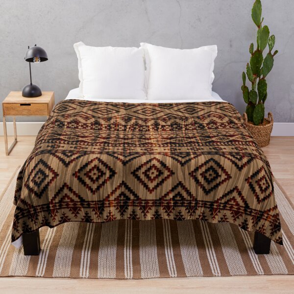Item preview, Brown Cattle Brands - Aztec Blanket on Wood Grain designed and sold by WickedRefined - Nicole Demereckis.