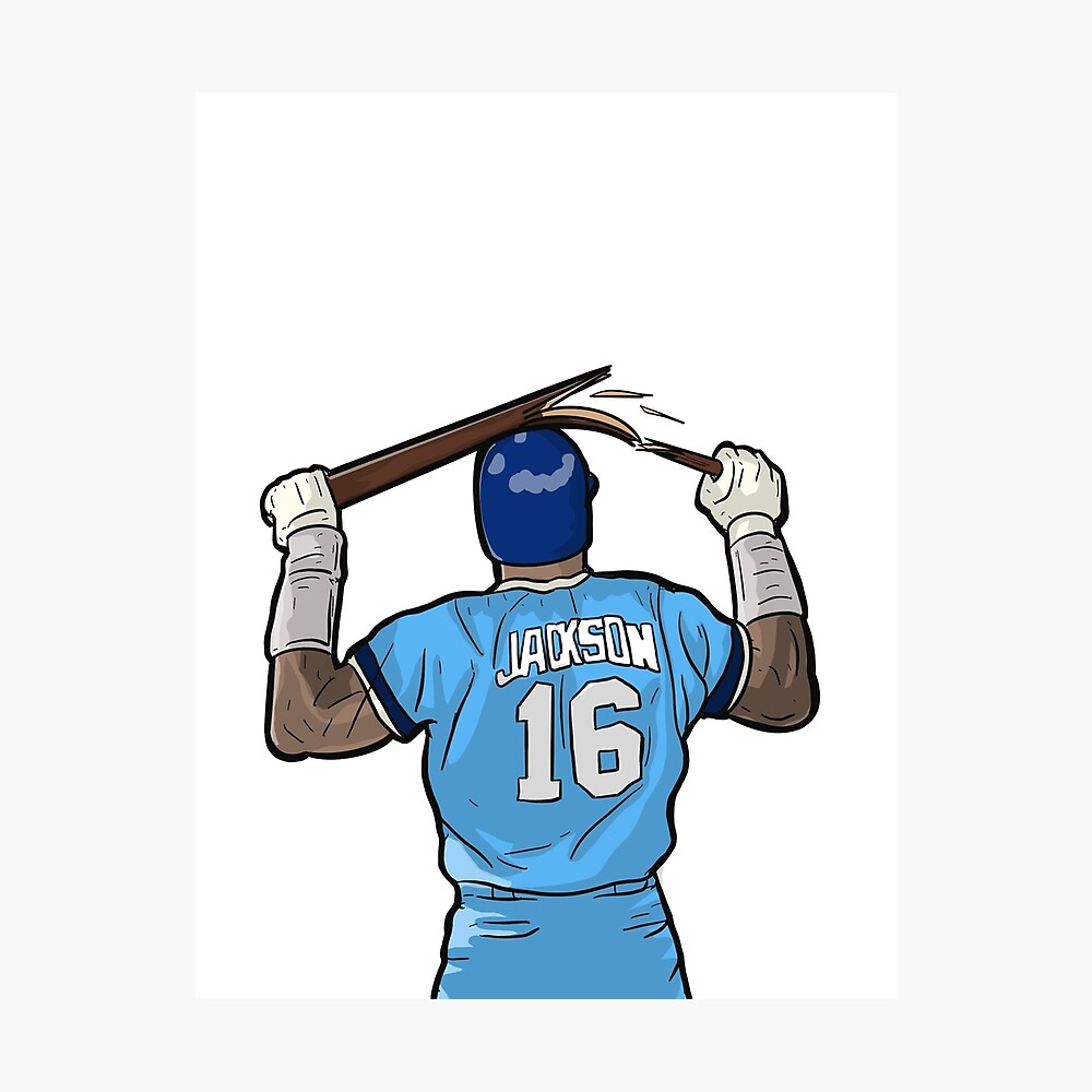 Bo Jackson Breaks Bat Kansas City Royal Baseball Illustrated Print Poster  Art