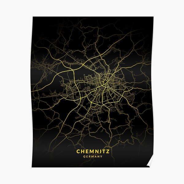 "Chemnitz City in Germany Map Style Gold" Poster for Sale by hayumaps
