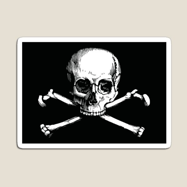 Skull and Crossbones | Jolly Roger | Pirate Flag | Deaths Head | Black and White | Skulls and Skeletons | Vintage Skulls | Magnet