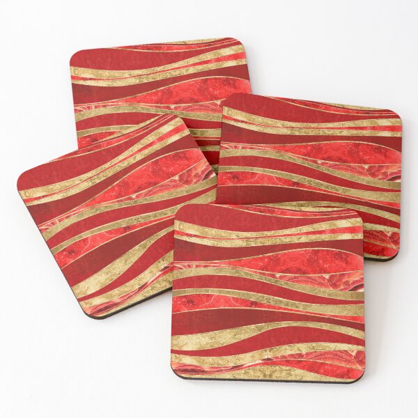 Item preview, Red Gold Metallic Wavy Abstract designed and sold by k9printart.
