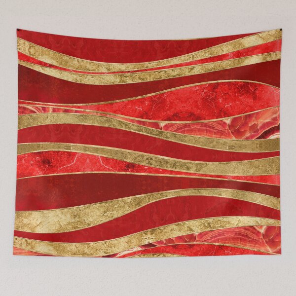 Item preview, Red Gold Metallic Wavy Abstract designed and sold by k9printart.