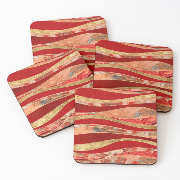 Item preview, Red Minerals Gold Metallic Wavy Abstract designed and sold by k9printart.