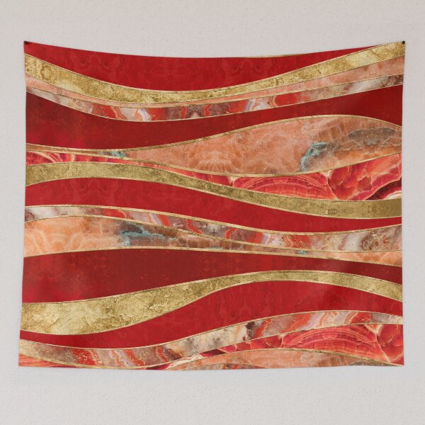 Item preview, Red Minerals Gold Metallic Wavy Abstract designed and sold by k9printart.