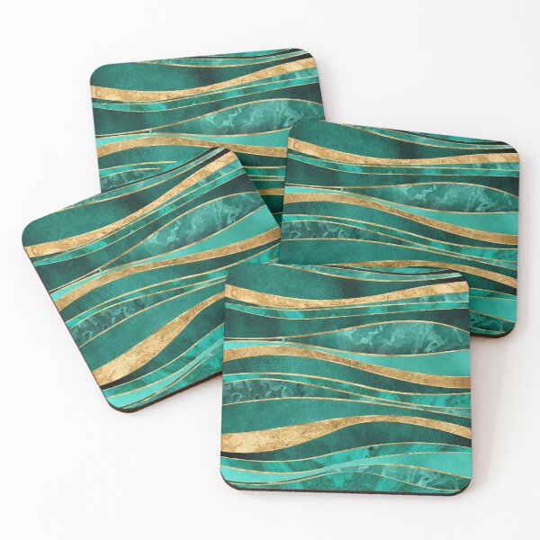 Item preview, Emerald Green Gold Metallic Wavy Abstract designed and sold by k9printart.