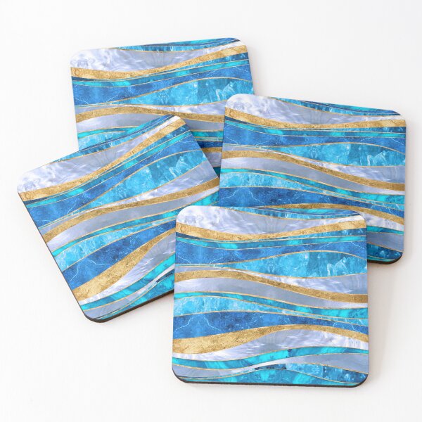 Item preview, Ocean Blue Gold Metallic Wavy Abstract designed and sold by k9printart.