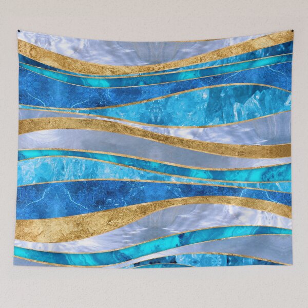 Item preview, Ocean Blue Gold Metallic Wavy Abstract designed and sold by k9printart.
