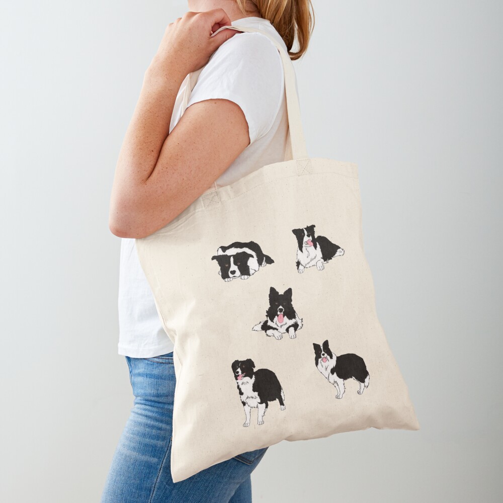 Border Collie Natural Cotton Dog Printed Tote Bag Ethisch ingekochte herbruikbare boodschappentas Tassen & portemonnees Draagtassen 
