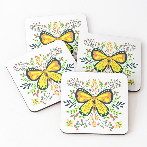 Item preview, Modern Butterfly with Botanical Patterns - YELLOW & colourful designed and sold by Shalini Bisht.
