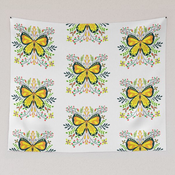 Item preview, Modern Butterfly with Botanical Patterns - YELLOW & colourful designed and sold by Shalini Bisht.