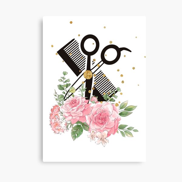 Floral Hairdressing Scissors and Hairbrush Canvas Print