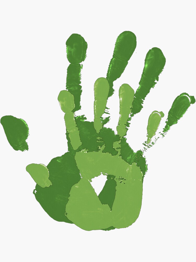 "green handprint flowers from 1970" Sticker for Sale by sarxhnotfound