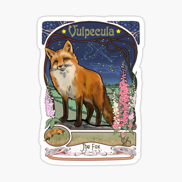 Fox and Foxgloves Constellation Vulpecula Art Nouveau Style Sticker