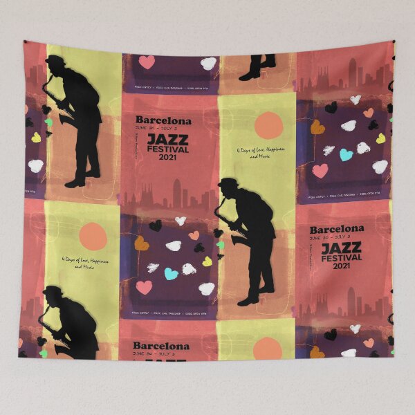 Item preview, Barcelona Jazz Festival, Pop Art, Concert Flyer Vibes Saxophone, Funky, Skyline, Love Music designed and sold by ExquisiteShots.