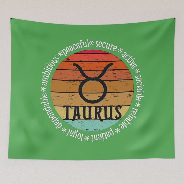 Item preview, Taurus,zodiac sign and lettering, sunset retro style designed and sold by plastic2021.