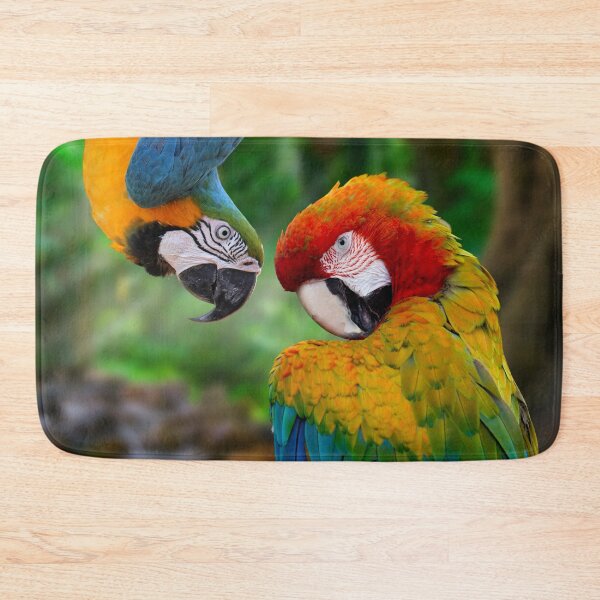 Item preview, Blue and Green Macaw and Scarlet Macaw cheeky couple. Beautiful Clever, Cheeky and Colorful Birds. Ara araraunas and Ara macao designed and sold by Orianah.