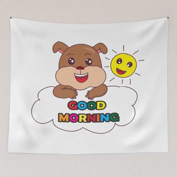 Item preview, cartoon cute kawaii dog on cloud with sun say good morning designed and sold by saputoko09.