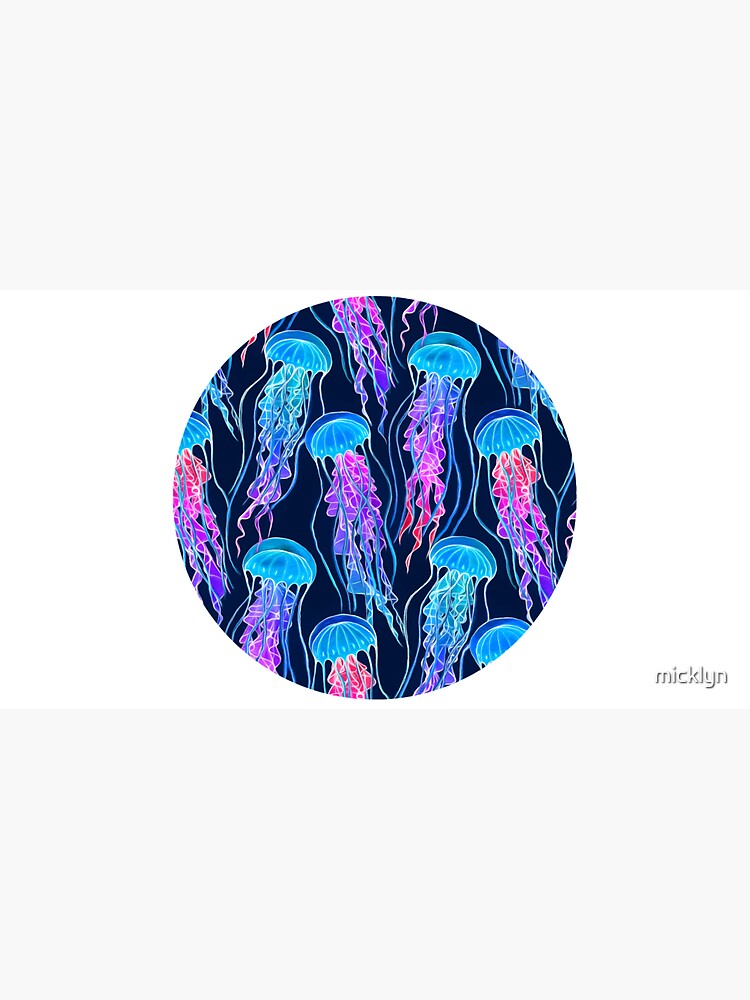 Thumbnail 6 of 6, Bucket Hat, Luminescent Rainbow Jellyfish on Navy Blue designed and sold by micklyn.