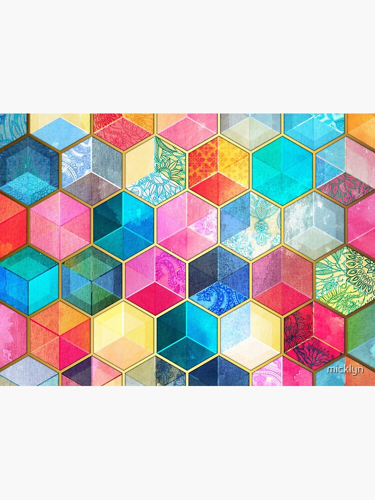Crystal Bohemian Honeycomb Cubes - colorful hexagon pattern by micklyn